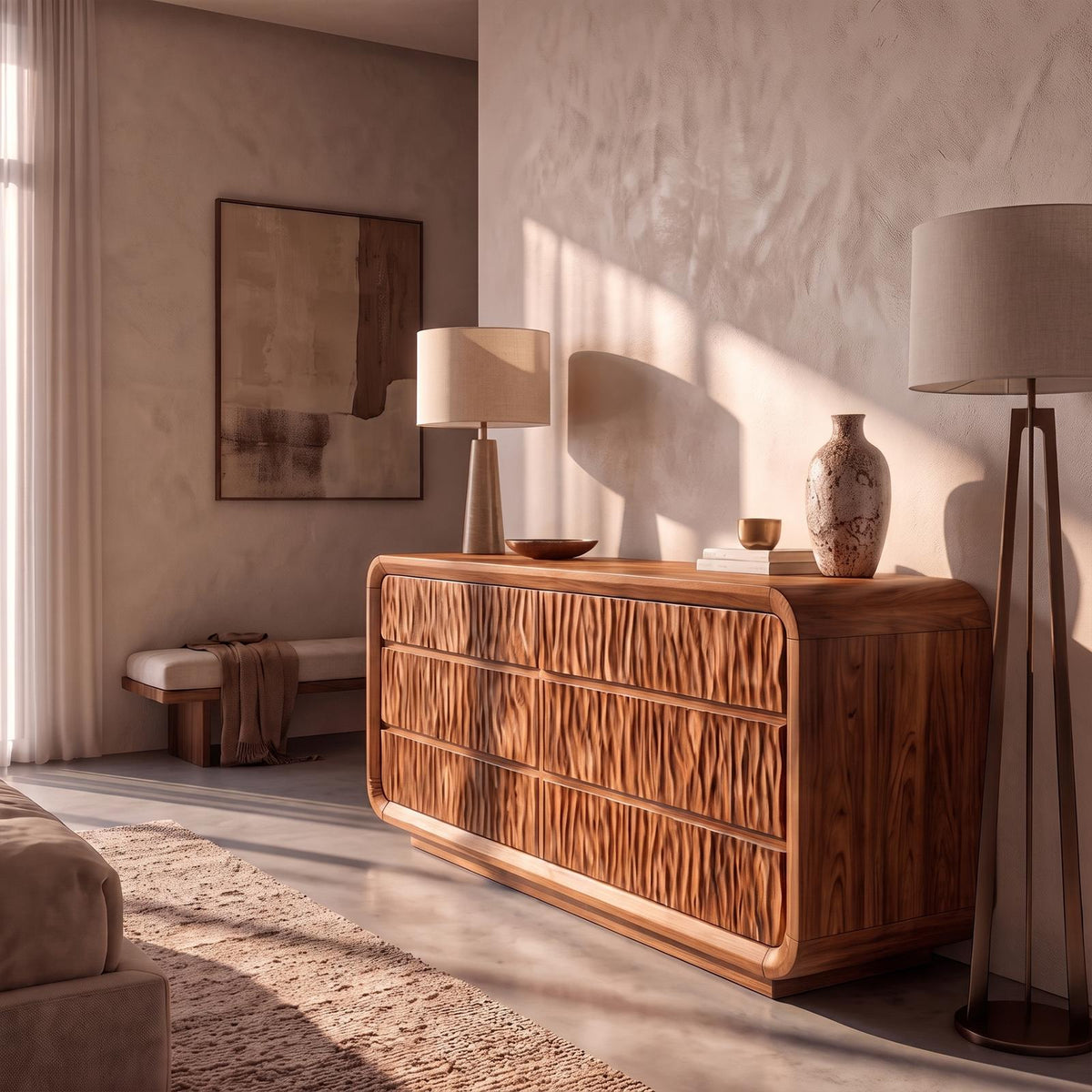 Modern Bedroom Dresser With Soft Curved Edges And Simple Multi Drawer Design For Bedroom