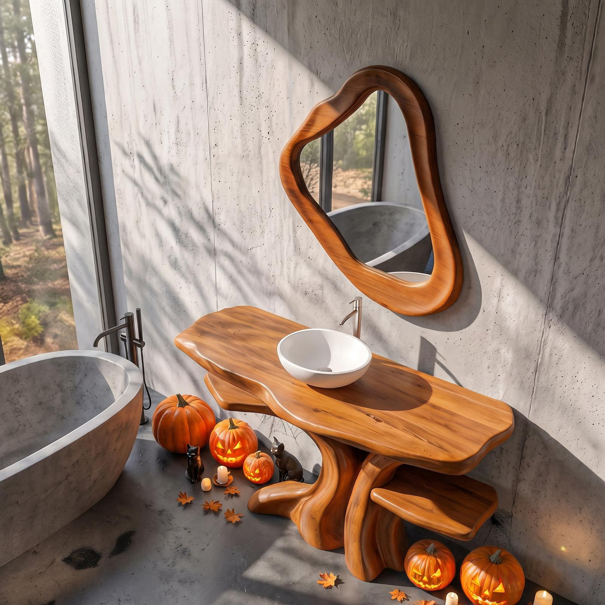 Natural Halloween Freestanding Bathroom Vanity With Bottom Storage For Bathroom