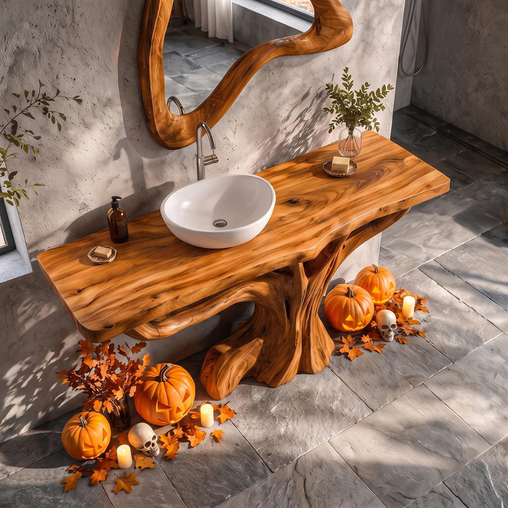Contemporary Halloween Single Bathroom Vanity With Branch Inspired Base For Bathroom