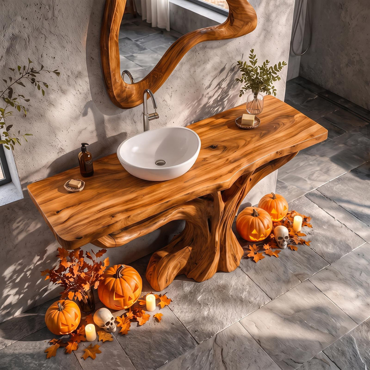 Contemporary Halloween Single Bathroom Vanity With Branch Inspired Base For Bathroom