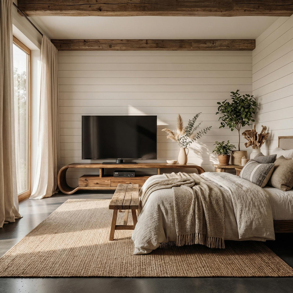Rustic Curved TV Cabinet, Solid Wood Media Console Entertainment Center for Living Room Storage