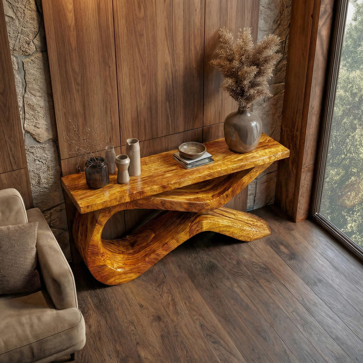 Spry Interior Infinity Loop Console Table, Solid Wood Sculptural Flowing Design, Modern Entryway & Living Room Accent, SINLKICS556