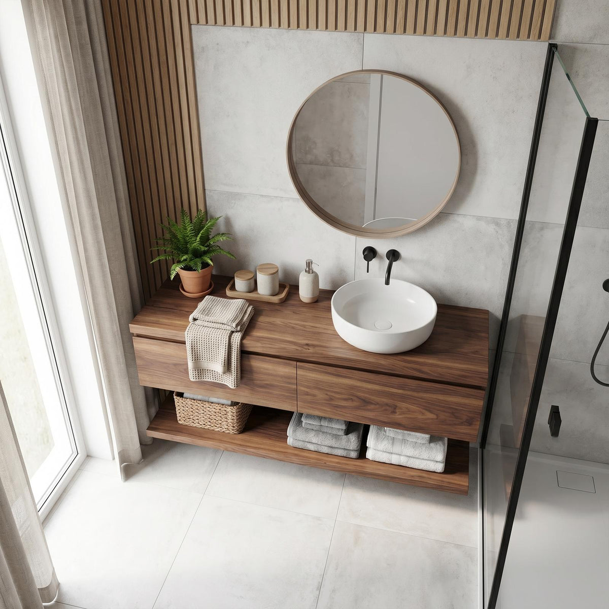 Spry Interior Mid Century Bathroom Vanity Cabinet, Solid Wood Single Washstand with Drawer for Small Space, Wall Mounted Floating SINLKIBRV202