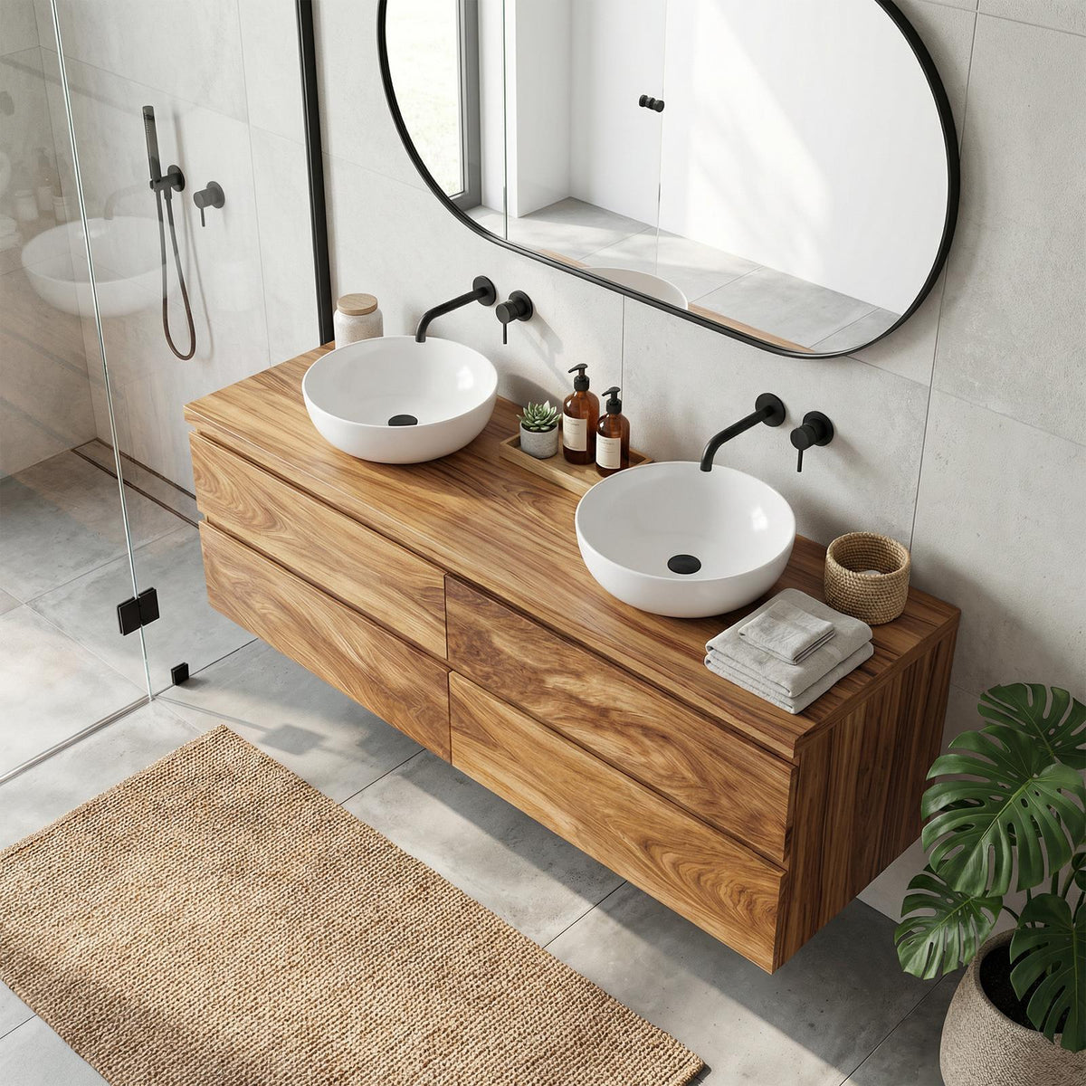 Rustic Bathroom Vanity Cabinet Natural Wood Wall Mounted Vanity SINLKIBRV203