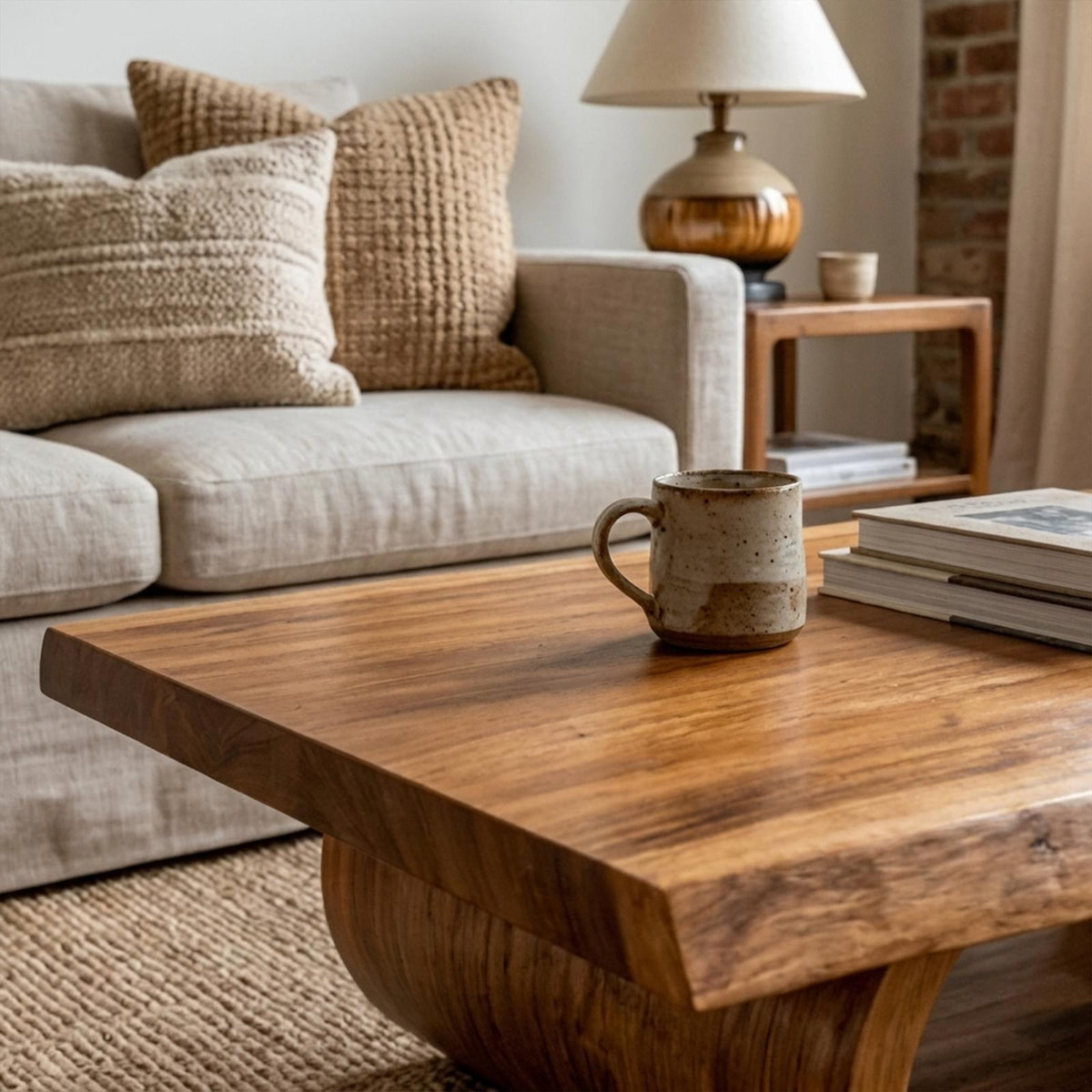 Mid Century Wave Coffee Table, Solid Wood Sculptural Fluid Curve Centerpiece Table for Sitting Room, Living Room, Den