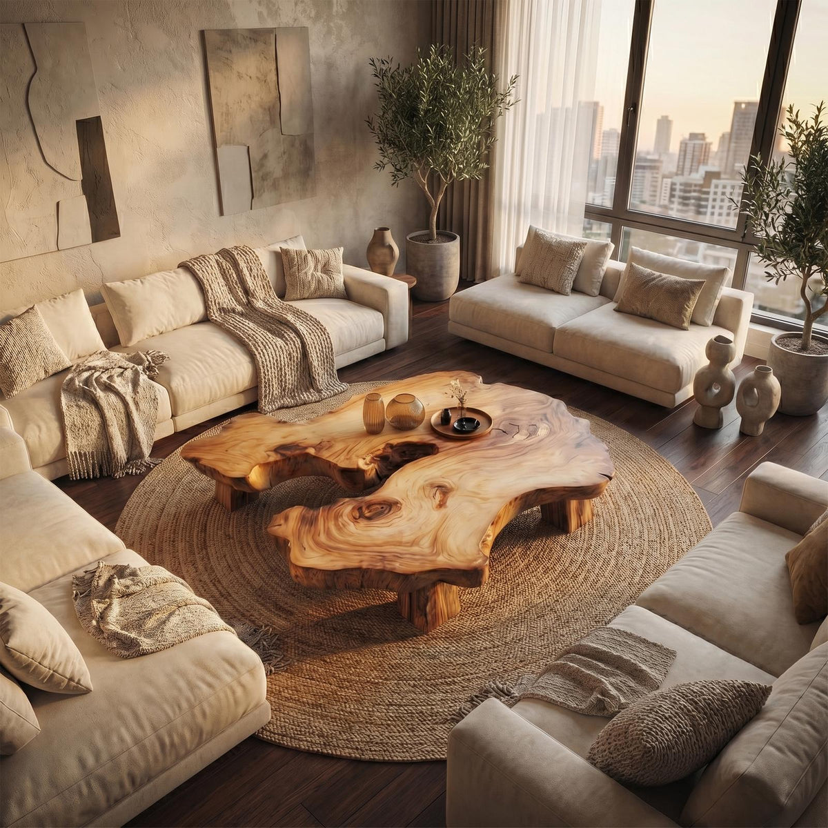 Spry Interior Rustic Organic Coffee Table, Handcrafted Solid Wood Live Edge Centerpiece Slab Table for Modern Living Room, Lounge - SINLKICF128