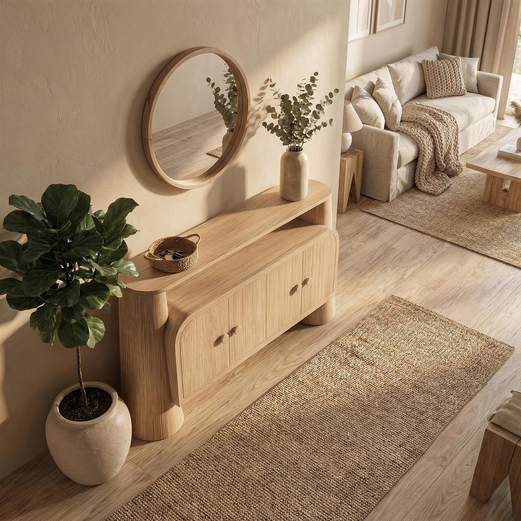 Minimalist Modern Storage Cabinet, Solid Wood Sideboard Credenza with Shelves for Living Room, Bedroom