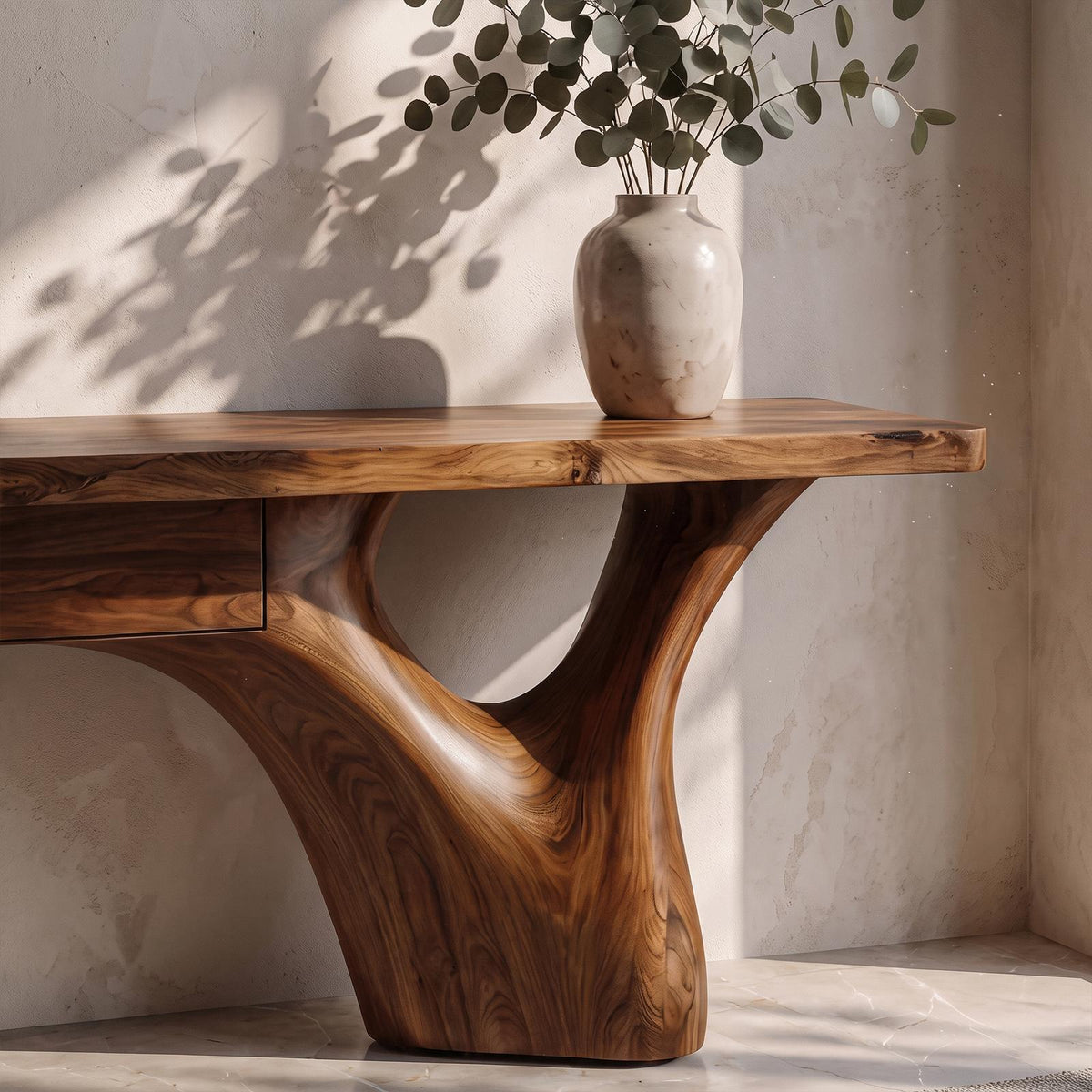 Organic Sculptural Console Table Tree Trunk Base Design For Living Room Entryway SINLKICS679