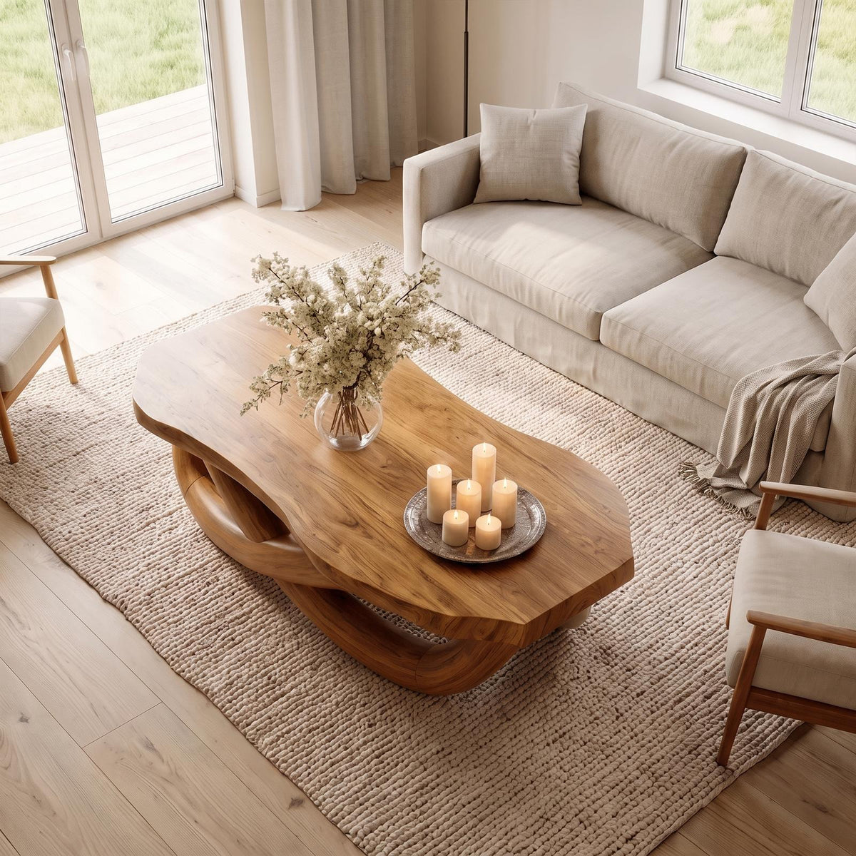 Modern Coffee Table With Twisted Sculptural Base For Living Room