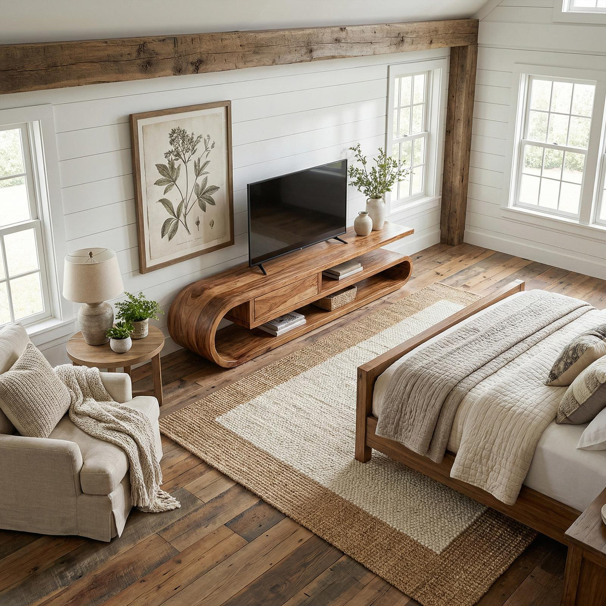 Contemporary TV Cabinet, Solid Wood Media Console, Modern Entertainment Center TV Stand for Living Room