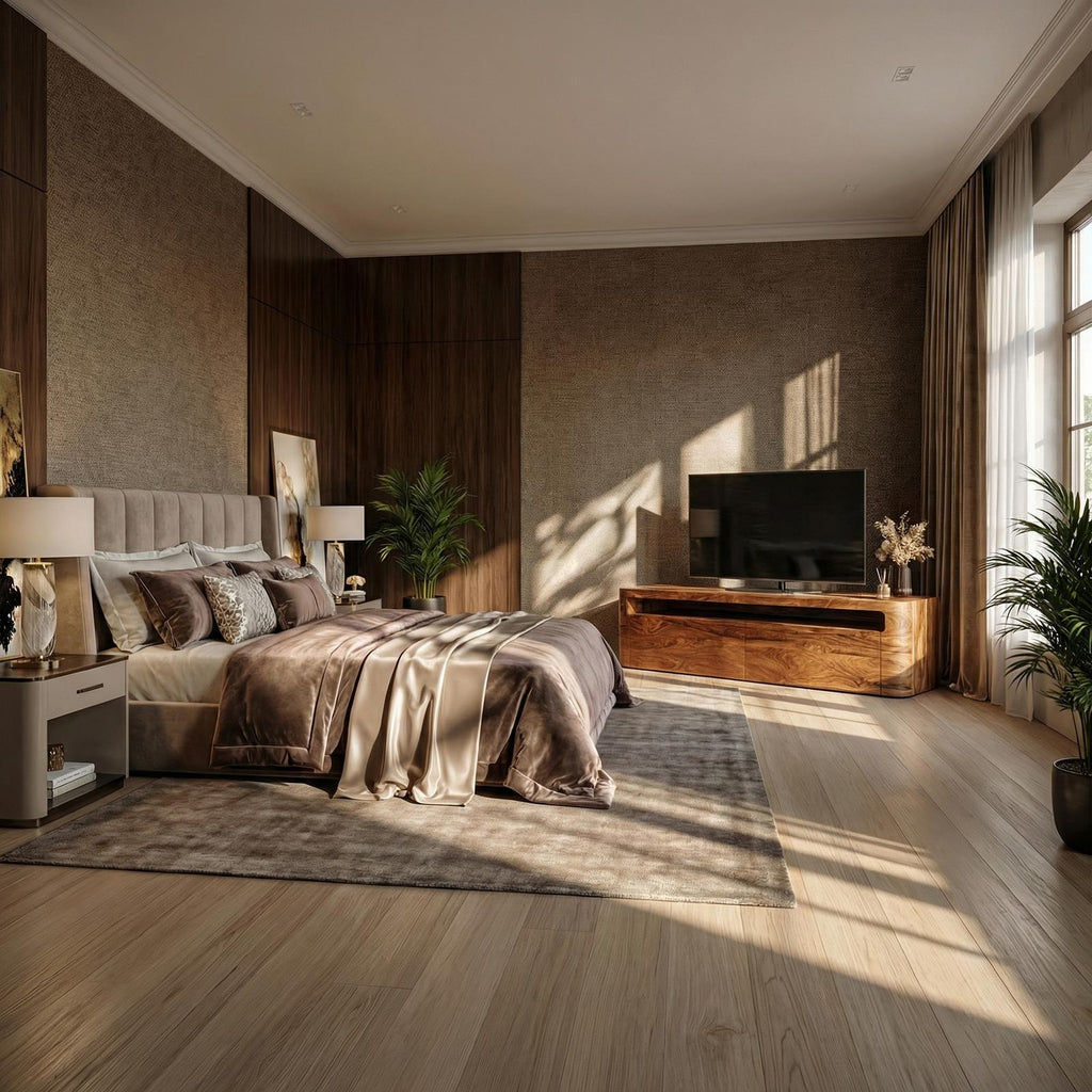 Rustic TV Cabinet, Solid Wood Media Console with Curved Edge Storage for Living Room & Lounge