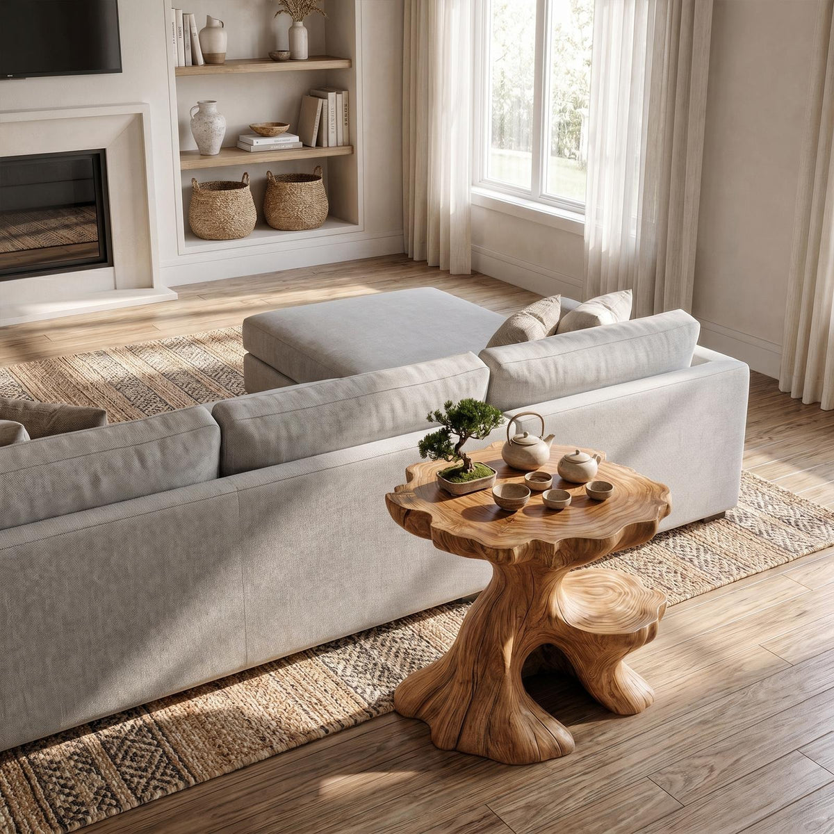 Farmhouse Side Table, Rustic Solid Wood End Table & Accent Nightstand with Storage for Living Room