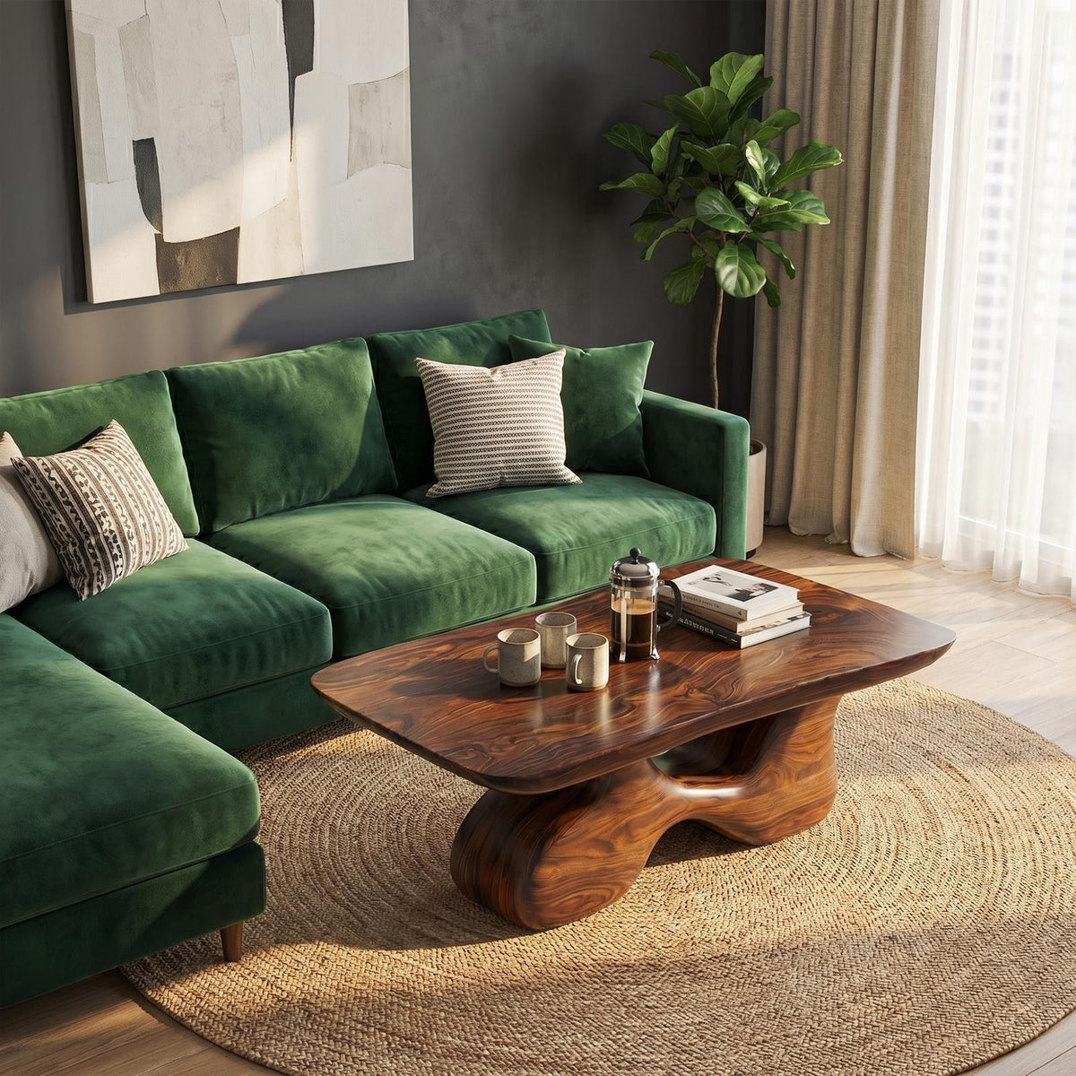 Mid Century Wooden Coffee Table, Retro Solid Wood Center Accent Table for Living Room Lounge