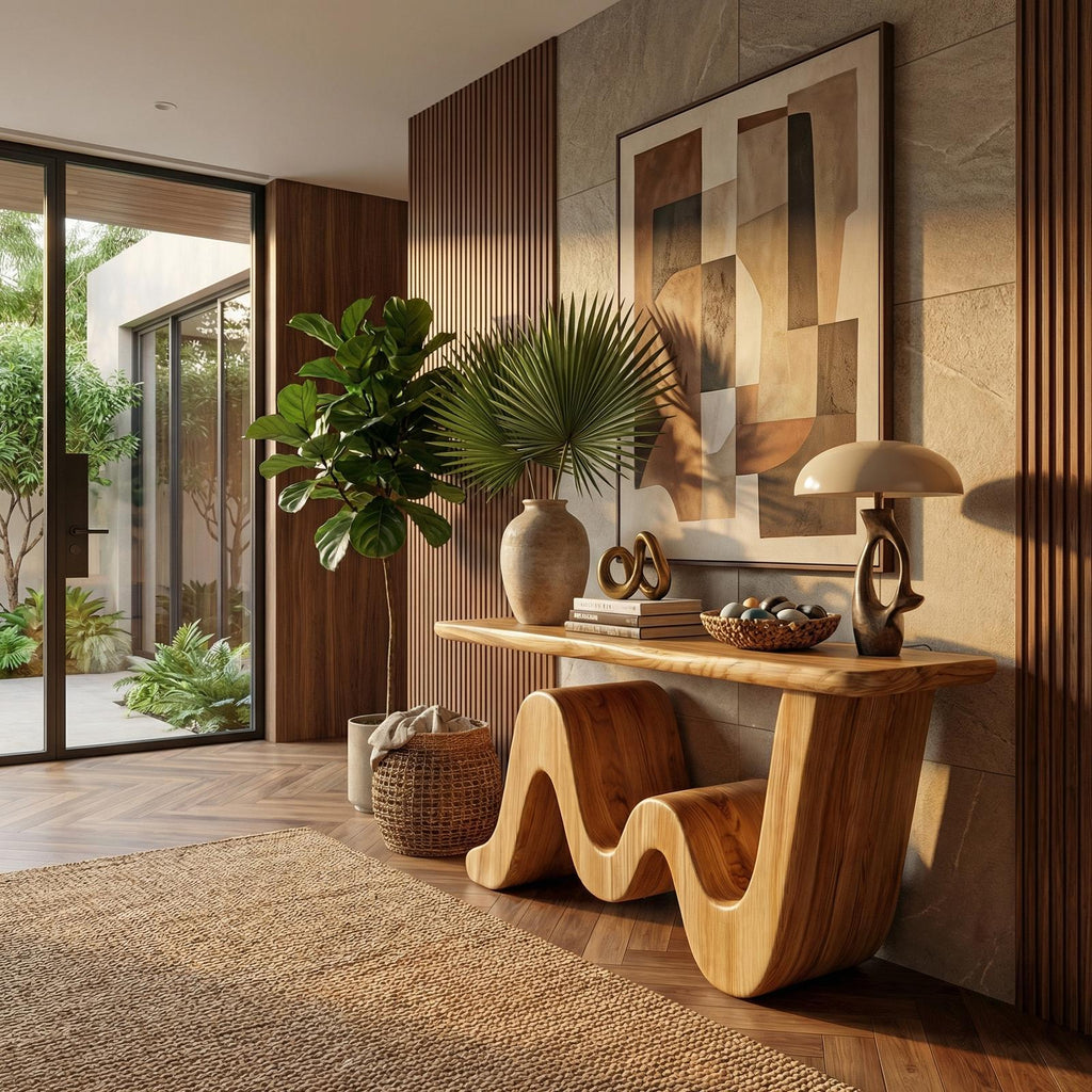 Wave Console Table Solid Wood Soft Curved Shape Living Room And Entryway