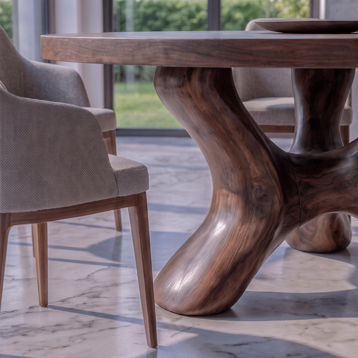Contemporary Round Dining Table With Flowing Crossed Design For Dining Room And Living Room