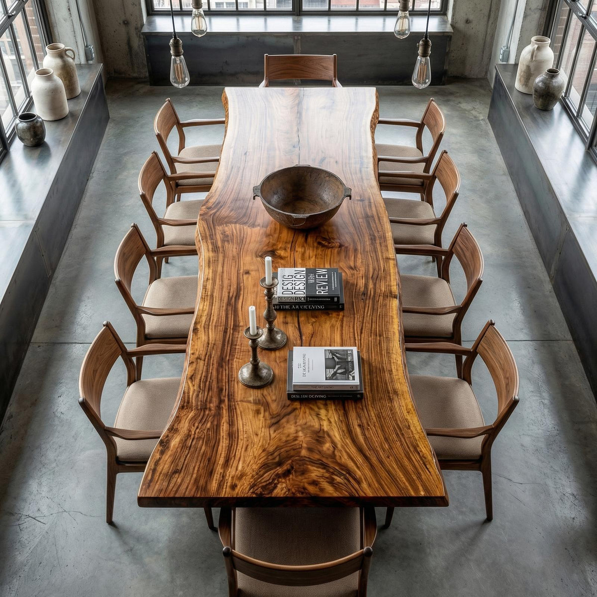 Rustic Live Edge Dining Table, Solid Wood Natural Slab Kitchen & Dining Room Table, Farmhouse Design