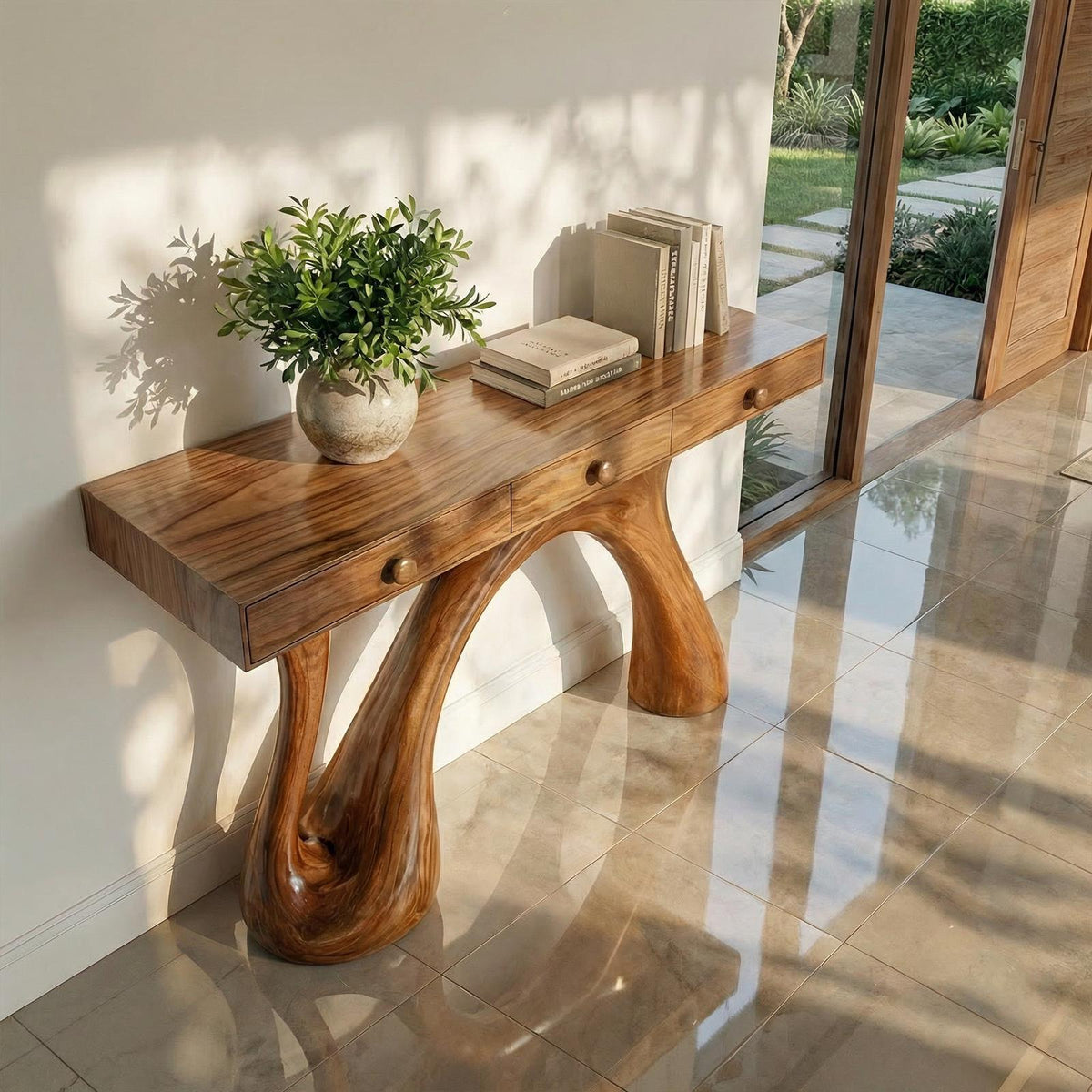 Spry Interior Modern Sculptural Console Table, Handcrafted Solid Wood Entryway Sofa Table & Living Room Accent, SINLKICS563