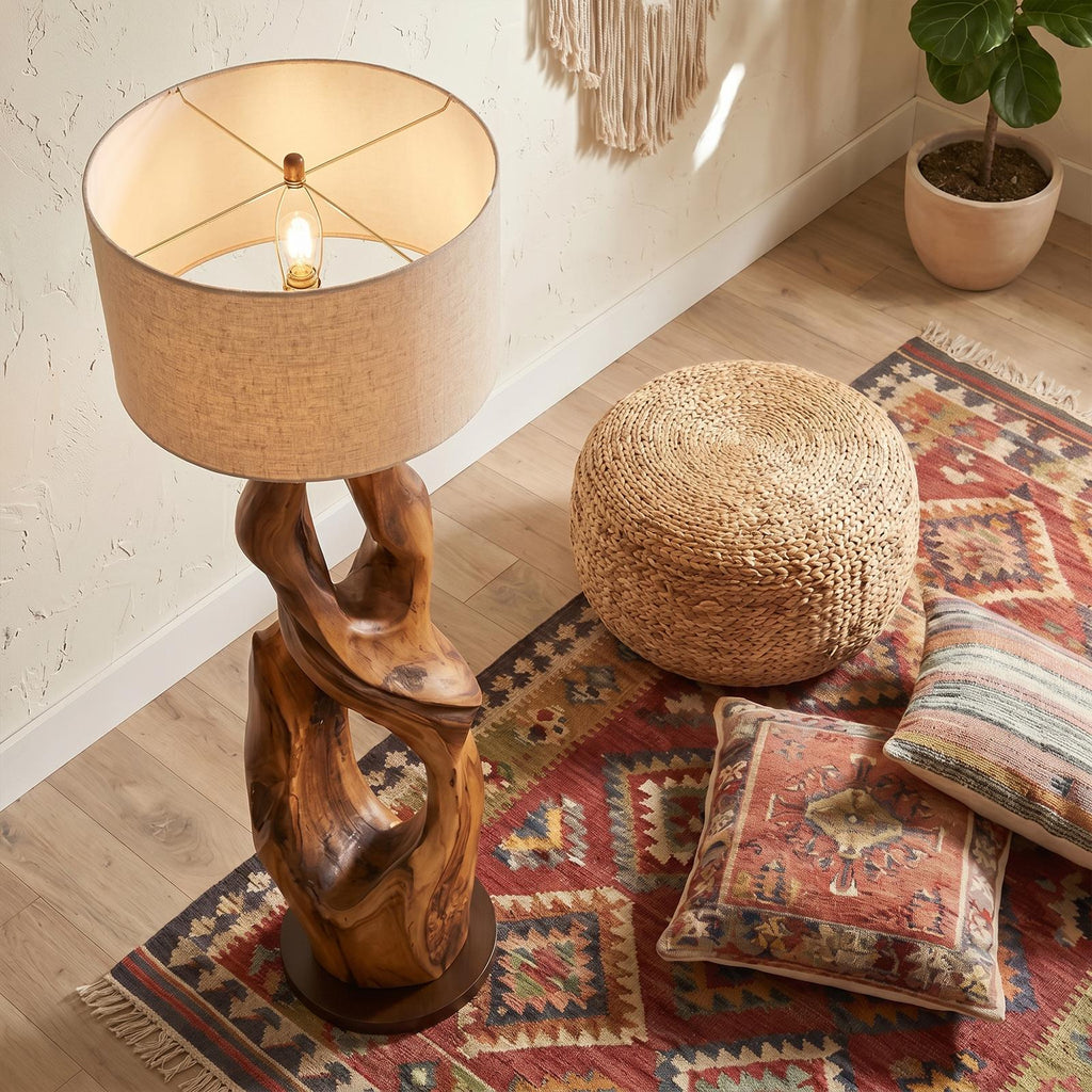 Contemporary Organic Floor Lamp with Artistic Hollow Wood Structure, Luxury Standing Light