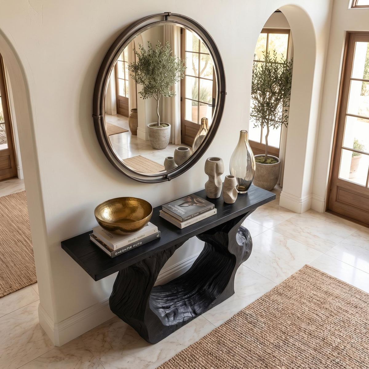 Sculptural Console Table, Modern Solid Wood Entryway Sofa Table & Accent Hallway Credenza