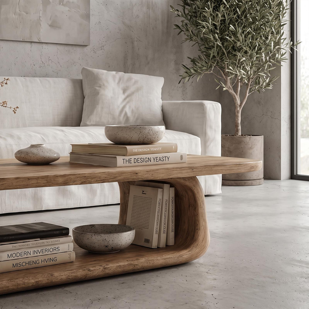 Organic Coffee Table With Sculptural Rounded Base For Living Room SINLKICF414