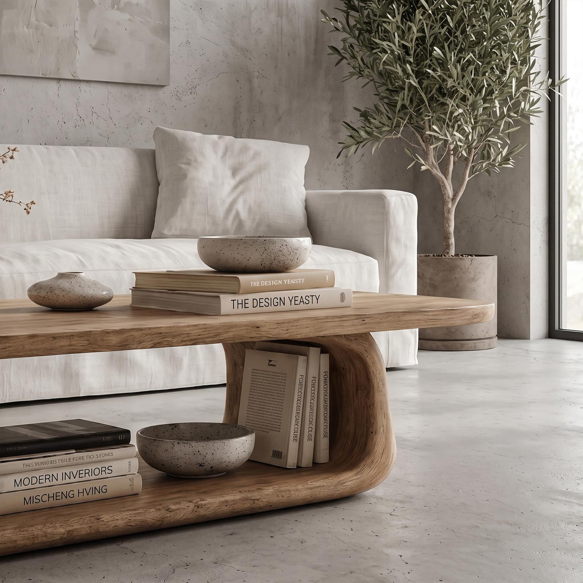 Organic Coffee Table With Sculptural Rounded Base For Living Room SINLKICF414