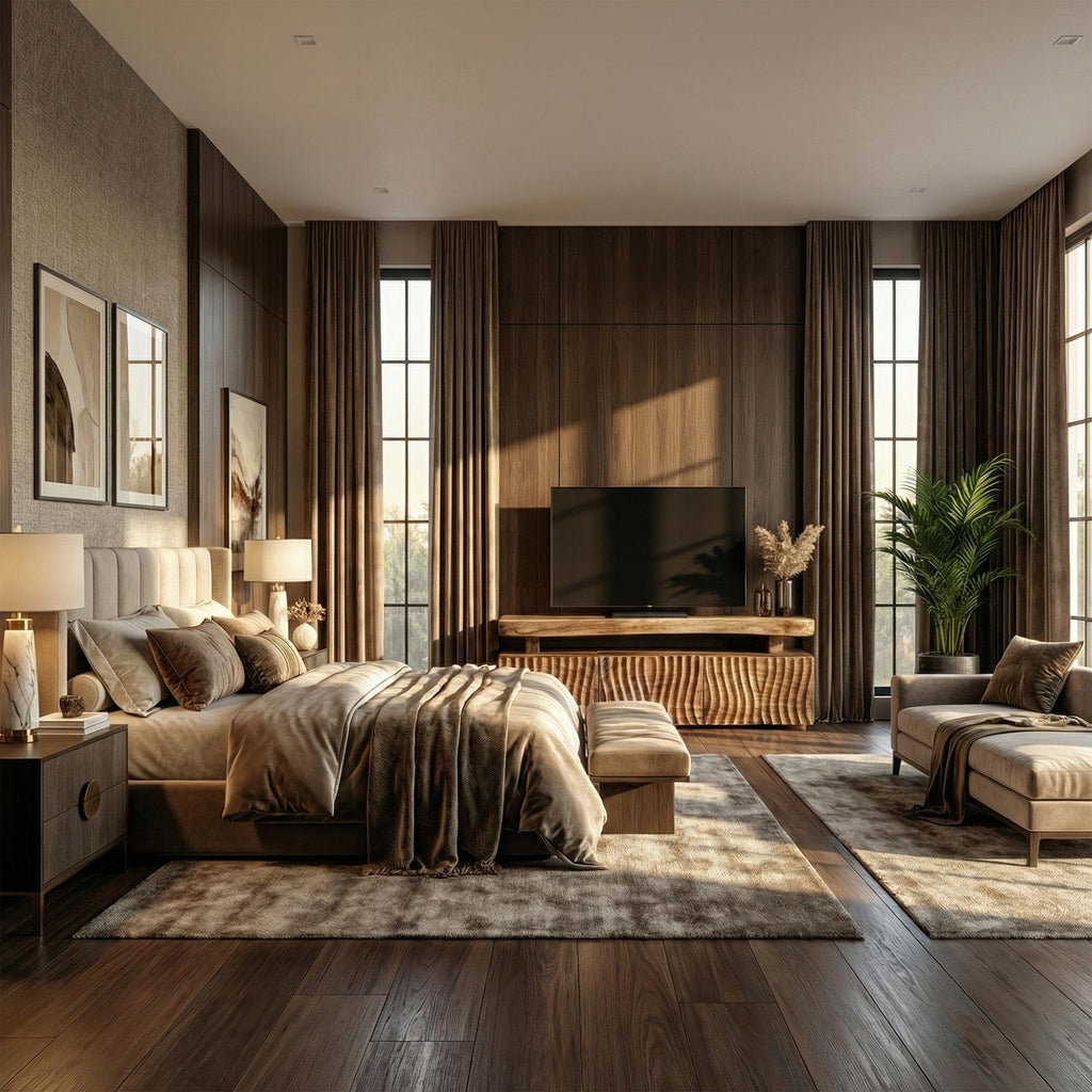 Modern TV Cabinet, Solid Wood Media Console with Unique Wave Pattern Storage for Living Room