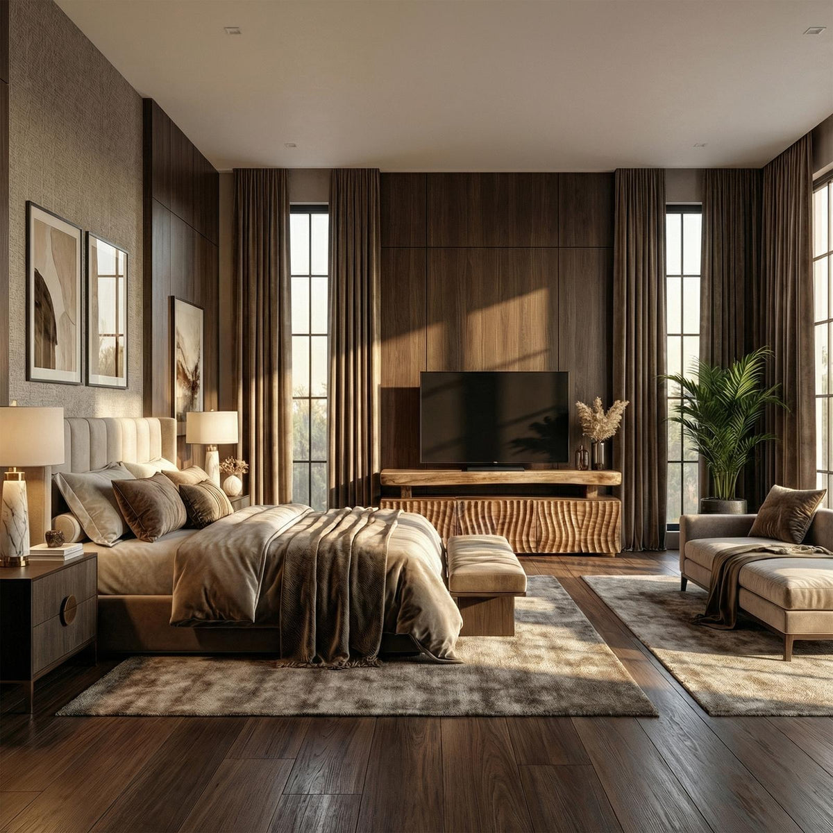 Modern TV Cabinet, Solid Wood Media Console with Unique Wave Pattern Storage for Living Room