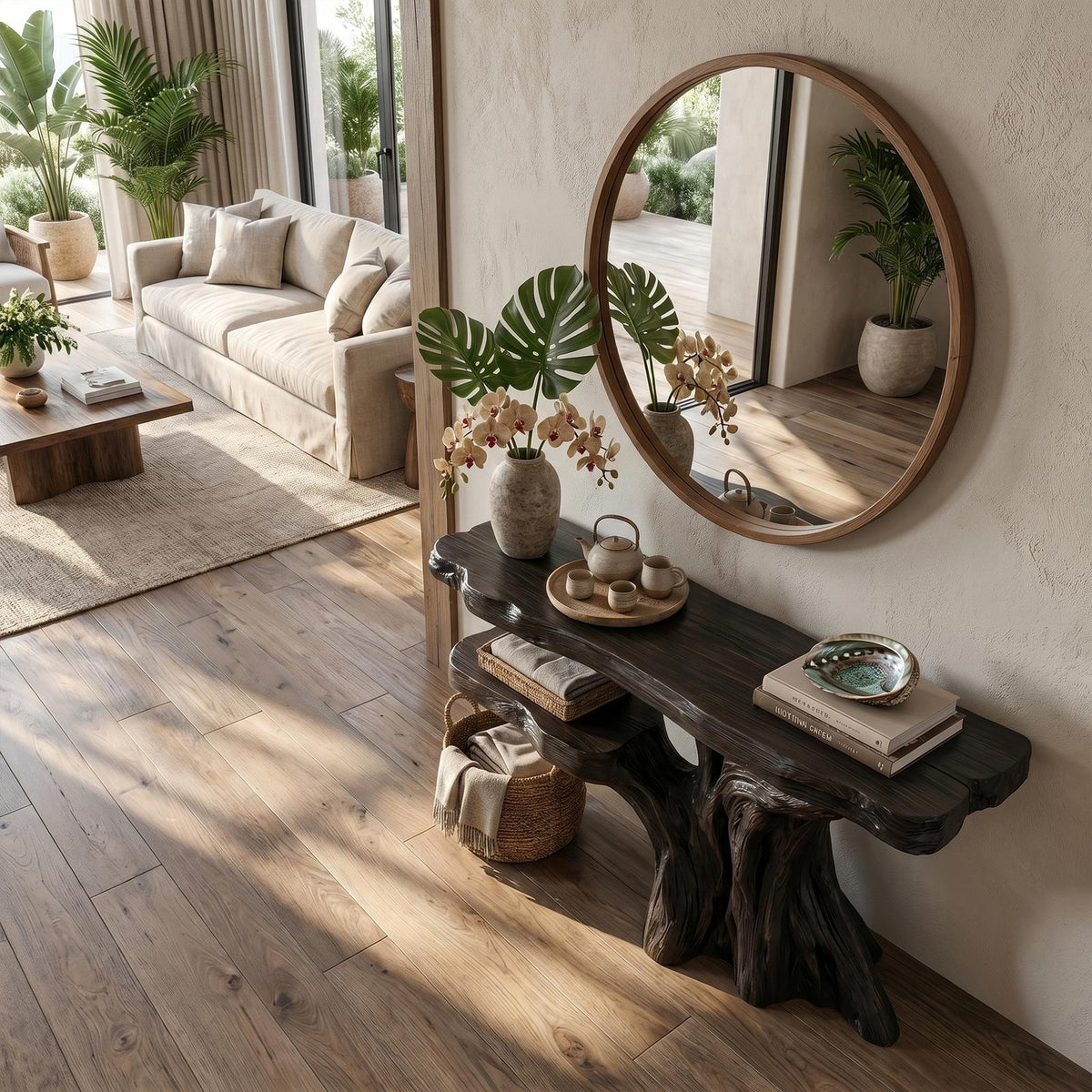 Spry Interior Minimalist Sculptural Console Table, Modern Solid Wood Entryway Sofa Table & Hallway Accent Piece, SINLKICS571