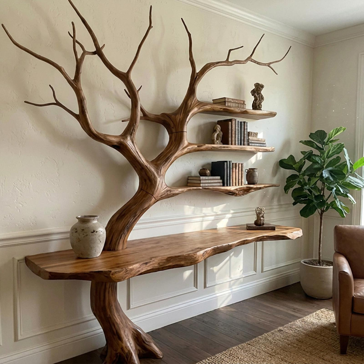 Rustic Console Table Artistic Tree Branch Reading Room