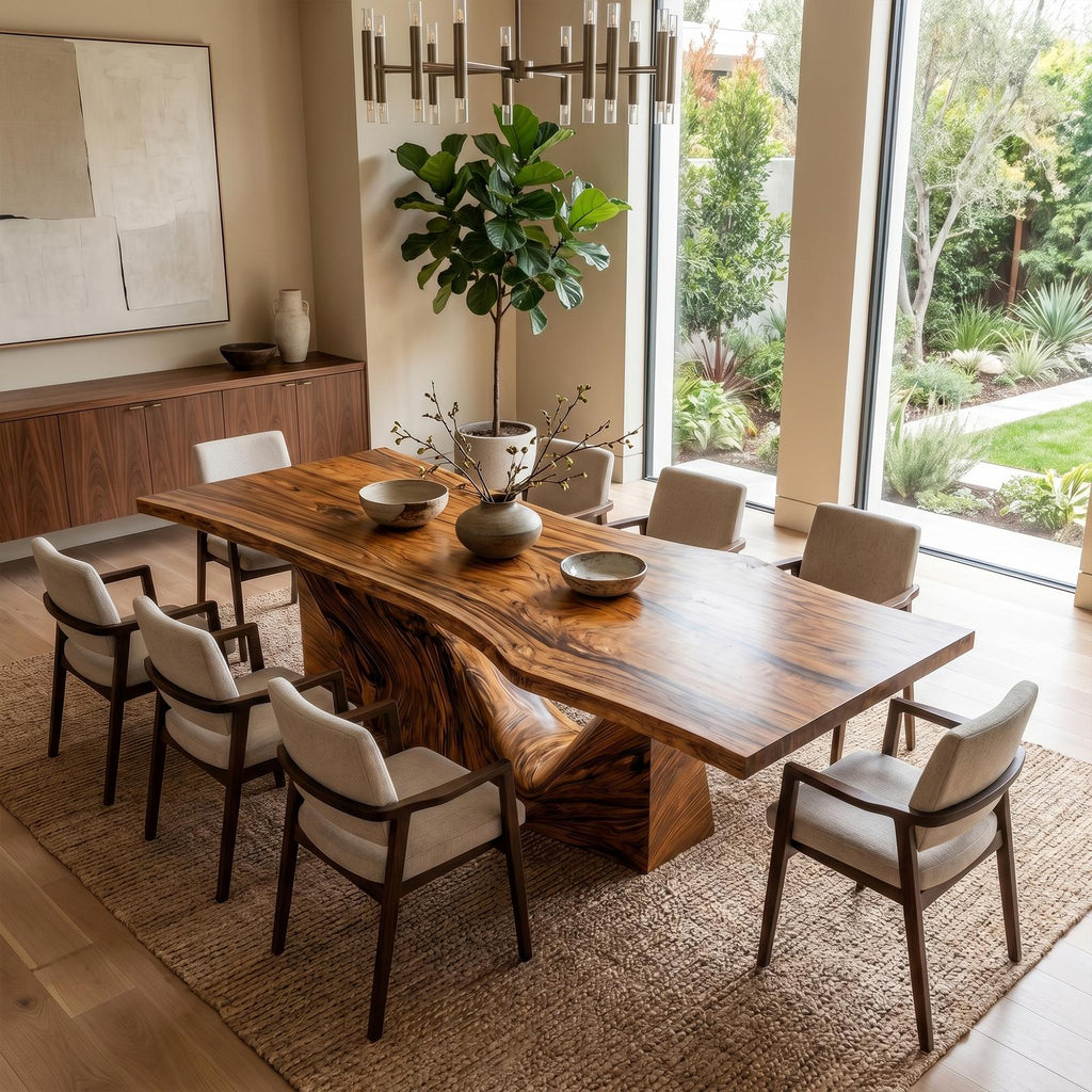 Organic Sculptural Dining Table, Handcrafted Solid Wood Statement Dining Room & Kitchen Wooden Table