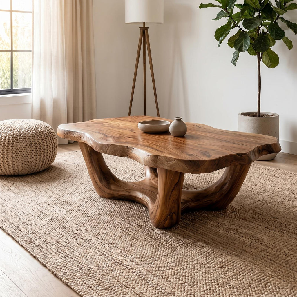 Handcrafted Live Edge Coffee Table Sculptural Design For Living Room