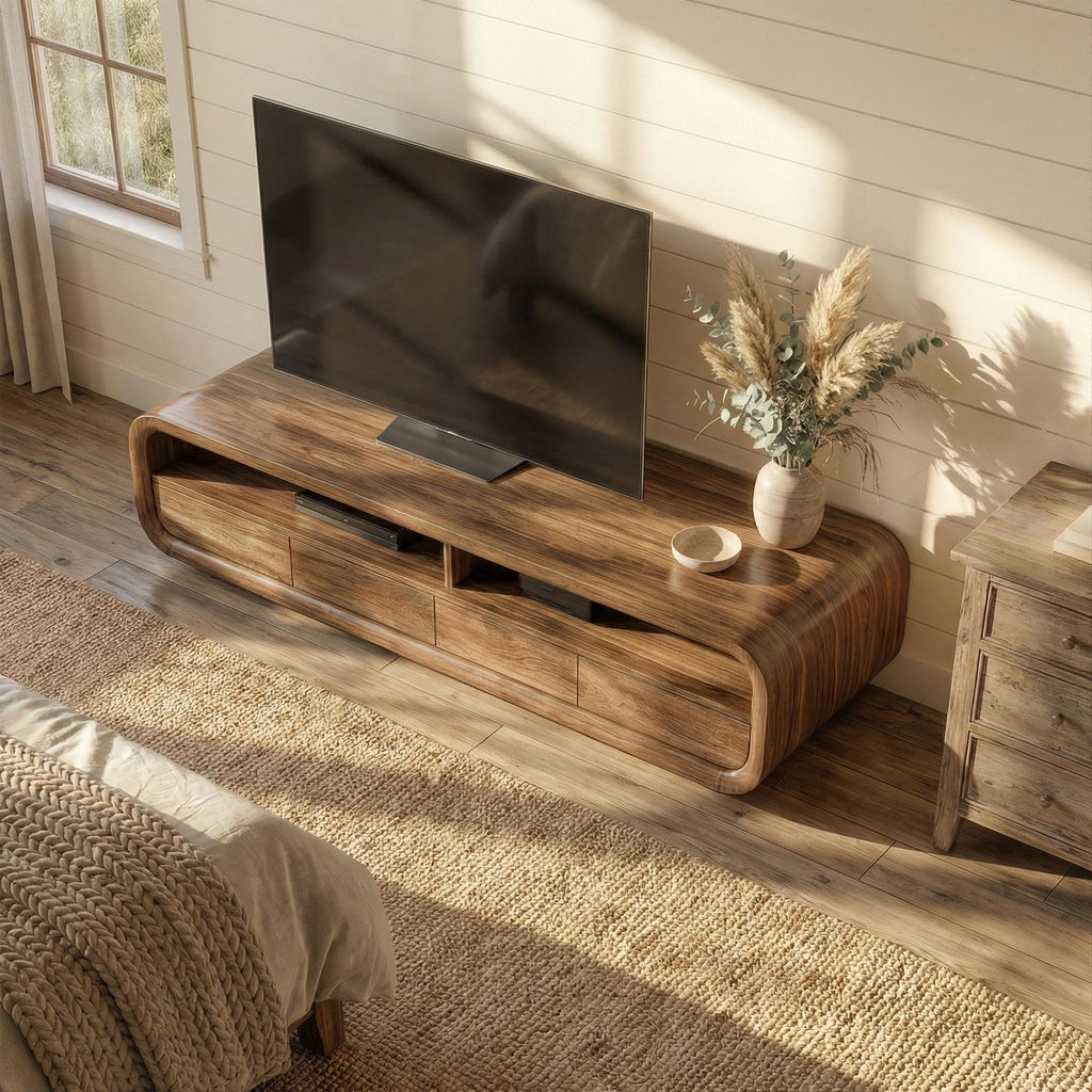 Rustic TV Cabinet, Solid Wood Media Console credenza with Storage Cabinets for Living Room