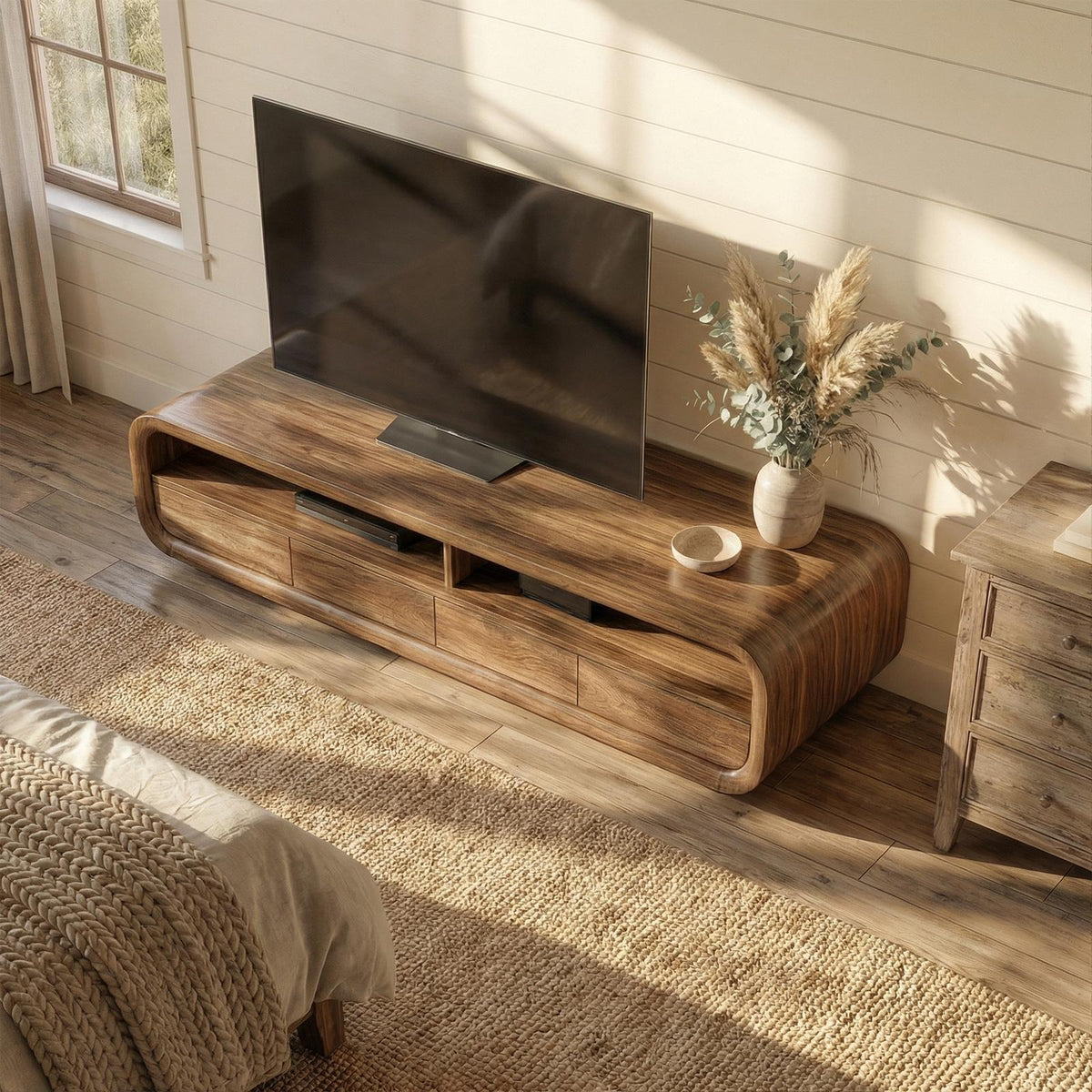 Rustic TV Cabinet, Solid Wood Media Console credenza with Storage Cabinets for Living Room