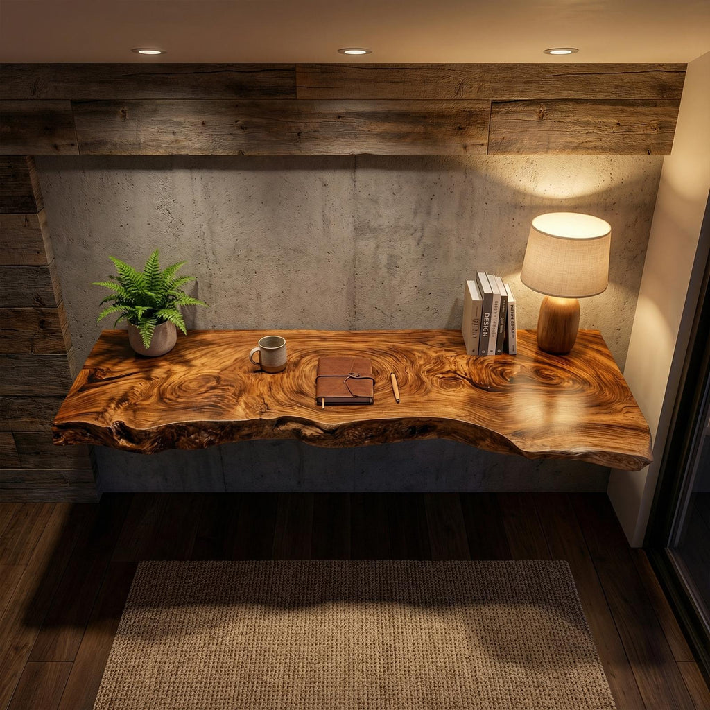 Contemporary Rustic Floating Shelf, Solid Wood Live Edge Corner Display Shelf for Kitchen, Living Room