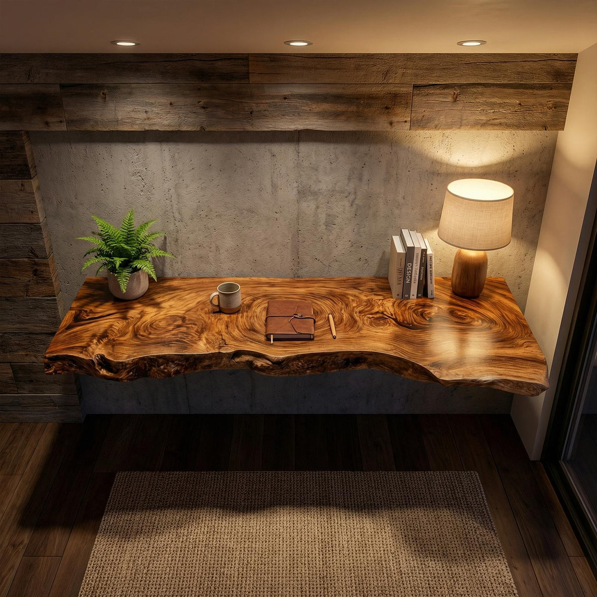 Contemporary Rustic Floating Shelf, Solid Wood Live Edge Corner Display Shelf for Kitchen, Living Room