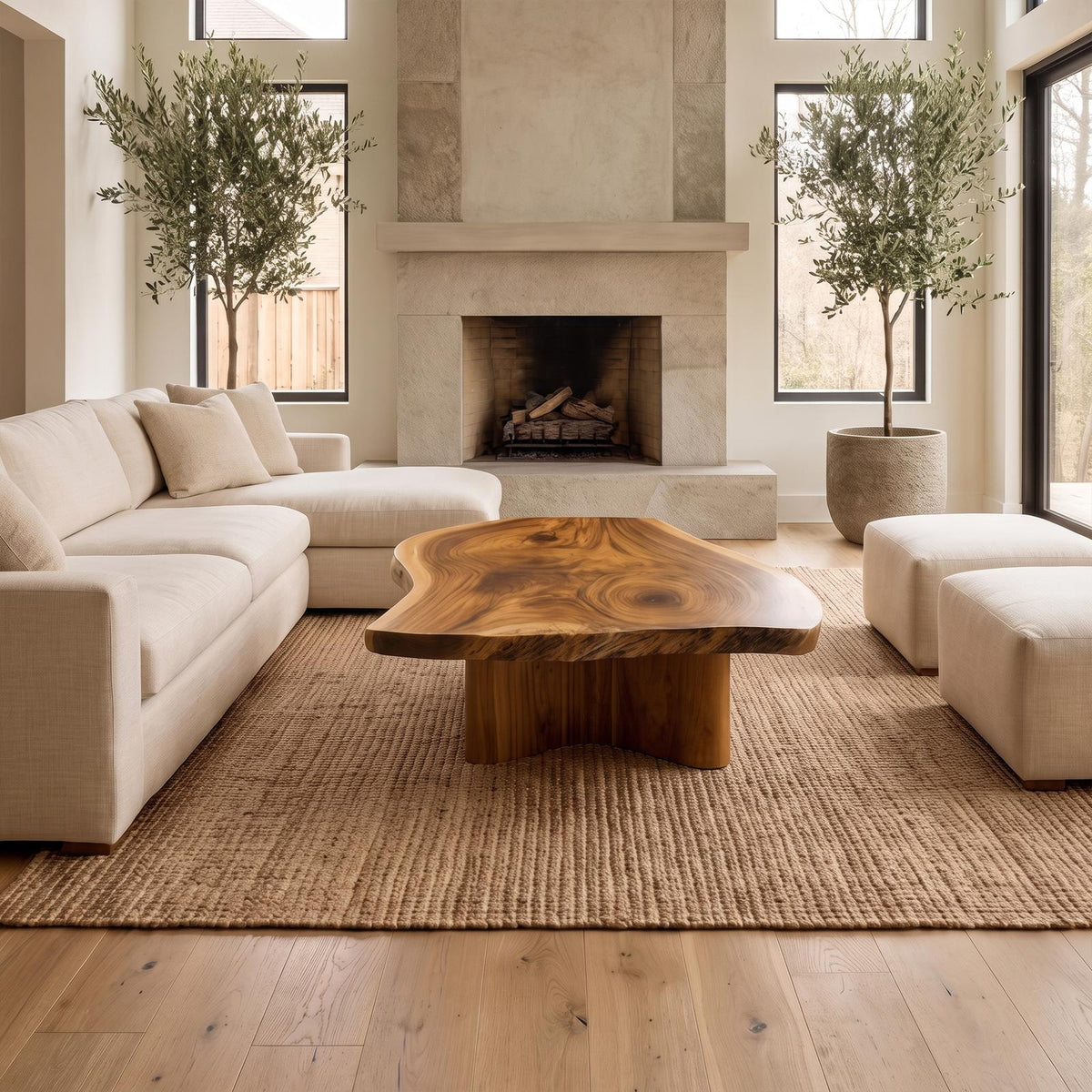 Spry Interior Rustic Live Edge Coffee Table, Solid Wood Natural Slab Center Table, Handcrafted Living Room Accent Table, SINLKICF343