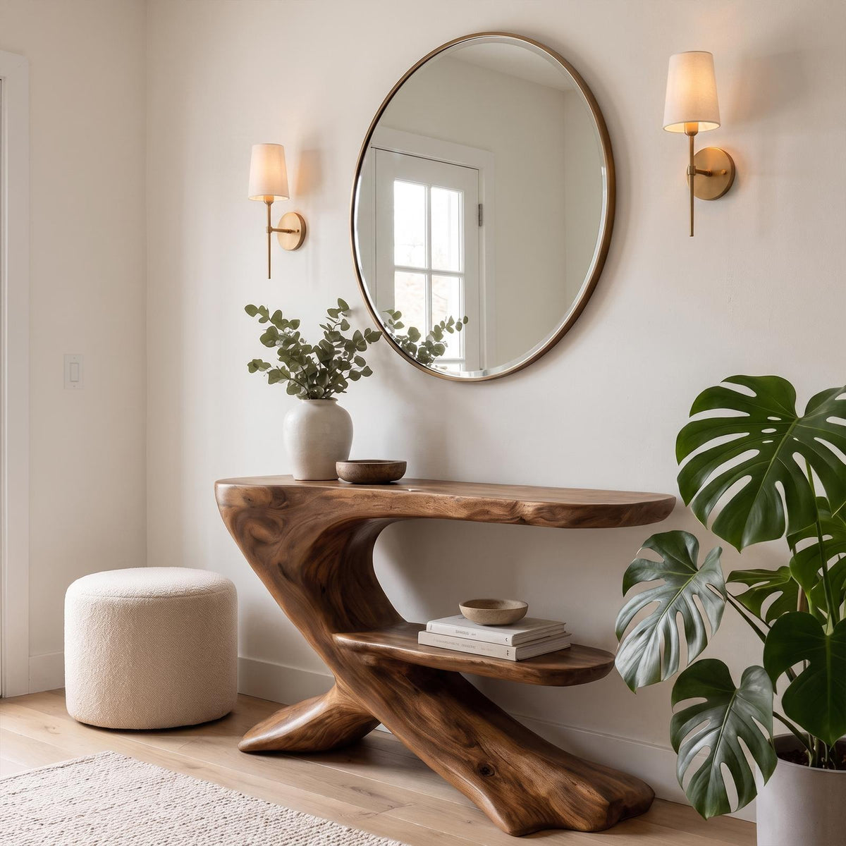 Organic Console Table, Natural Solid Wood Entryway Sofa Table for Living Room & Foyer