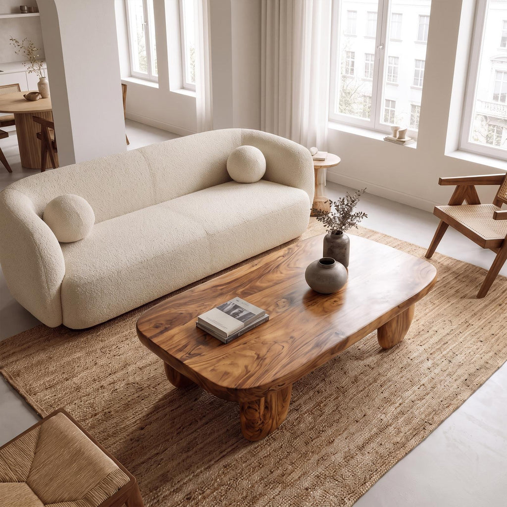 Minimal Coffee Table With Organic Pedestal Base For Living Room