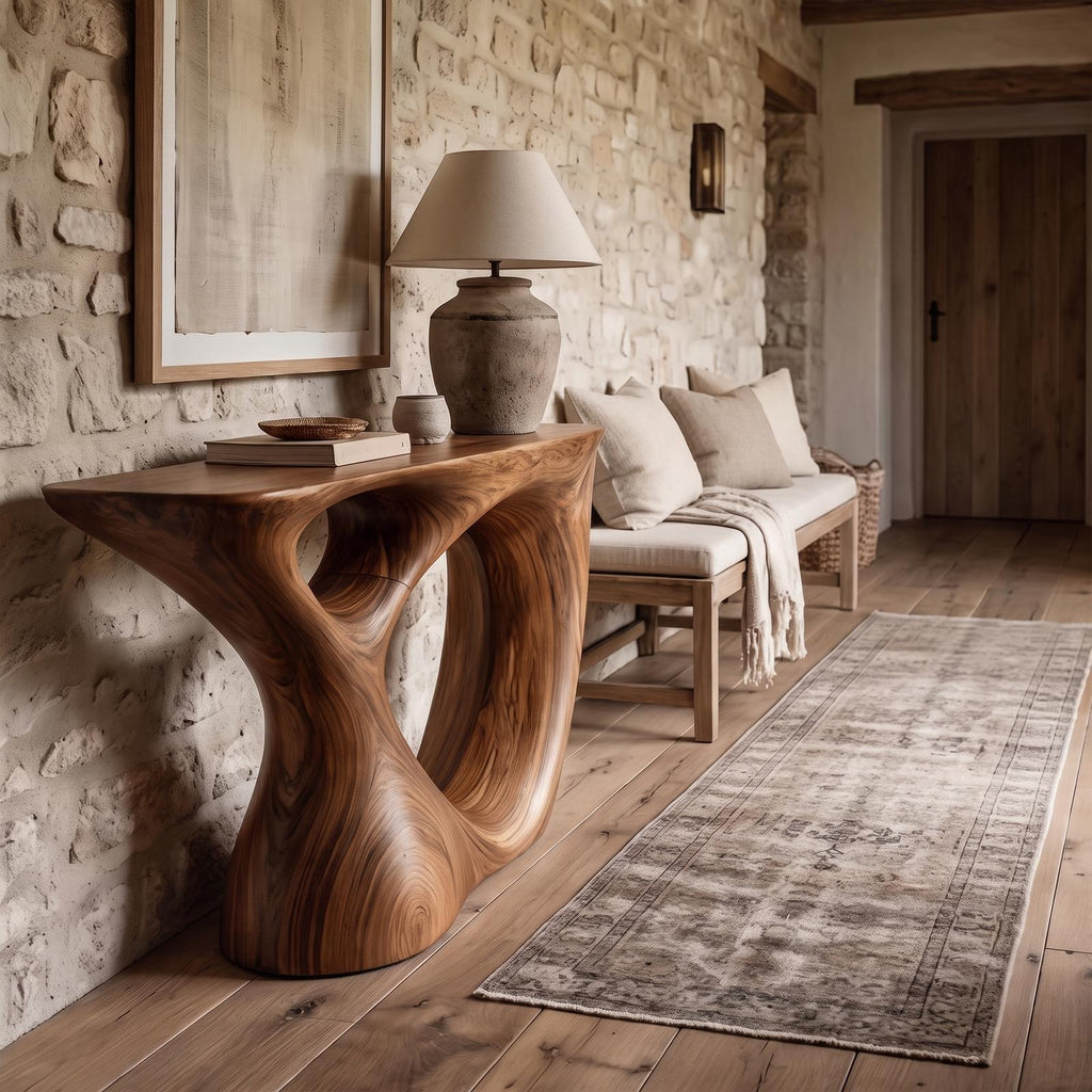 Sculptural Console Table With Curved Base For Entryway