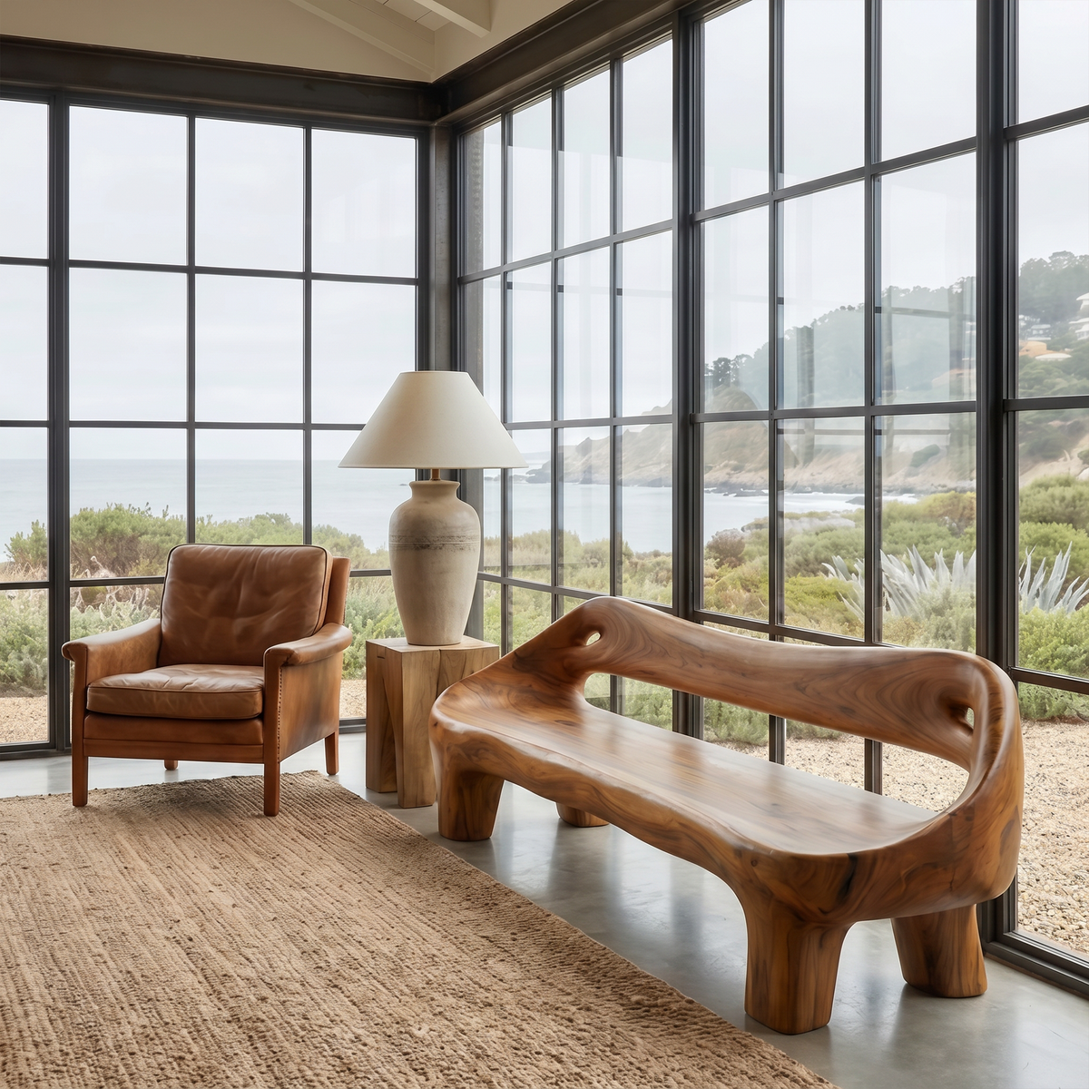 Organic Sculptural Sofa Frame, Curved Solid Wood Couch Frame & Daybed for Living Room