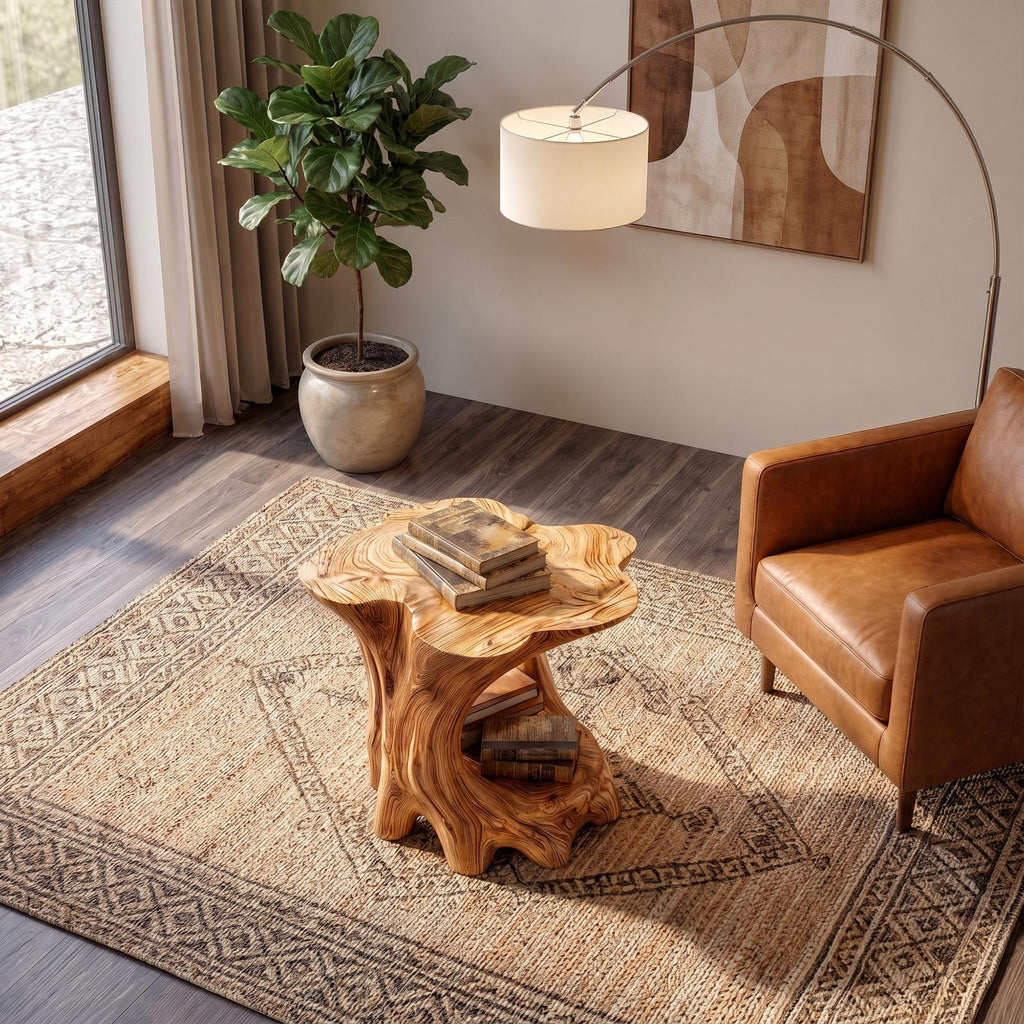 Rustic Bedside Table with Solid Wood Base and Open Storage, Handcrafted Modern End Table & Nightstand for Bedroom