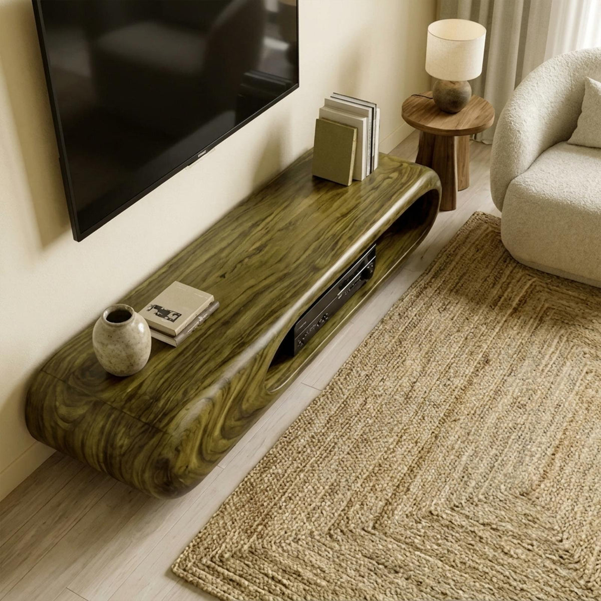 Sculptural Wood TV Stand Entertainment Unit Living Room