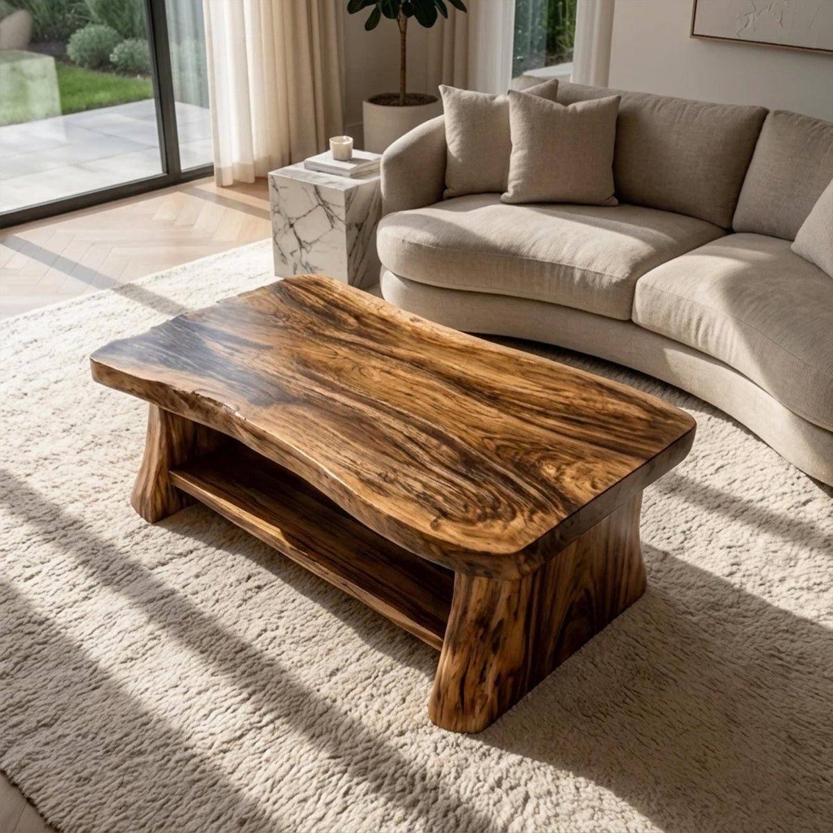 Reclaimed Slab Wood Coffee Table, Rustic Live Edge Solid Wood Center Table for Eco-Friendly Living Room Decor