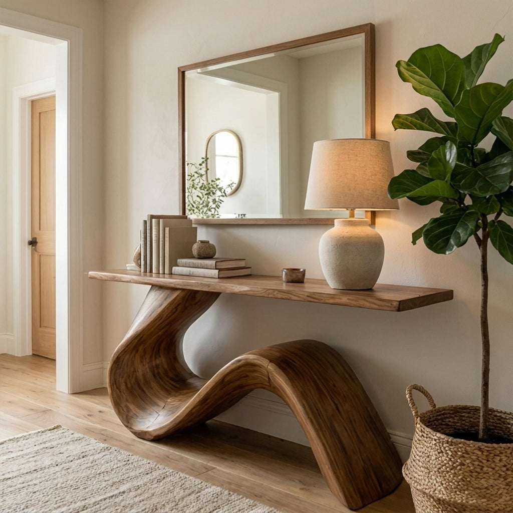 Elegant Flowing Wood Console Table Entryway Hallway Living Room