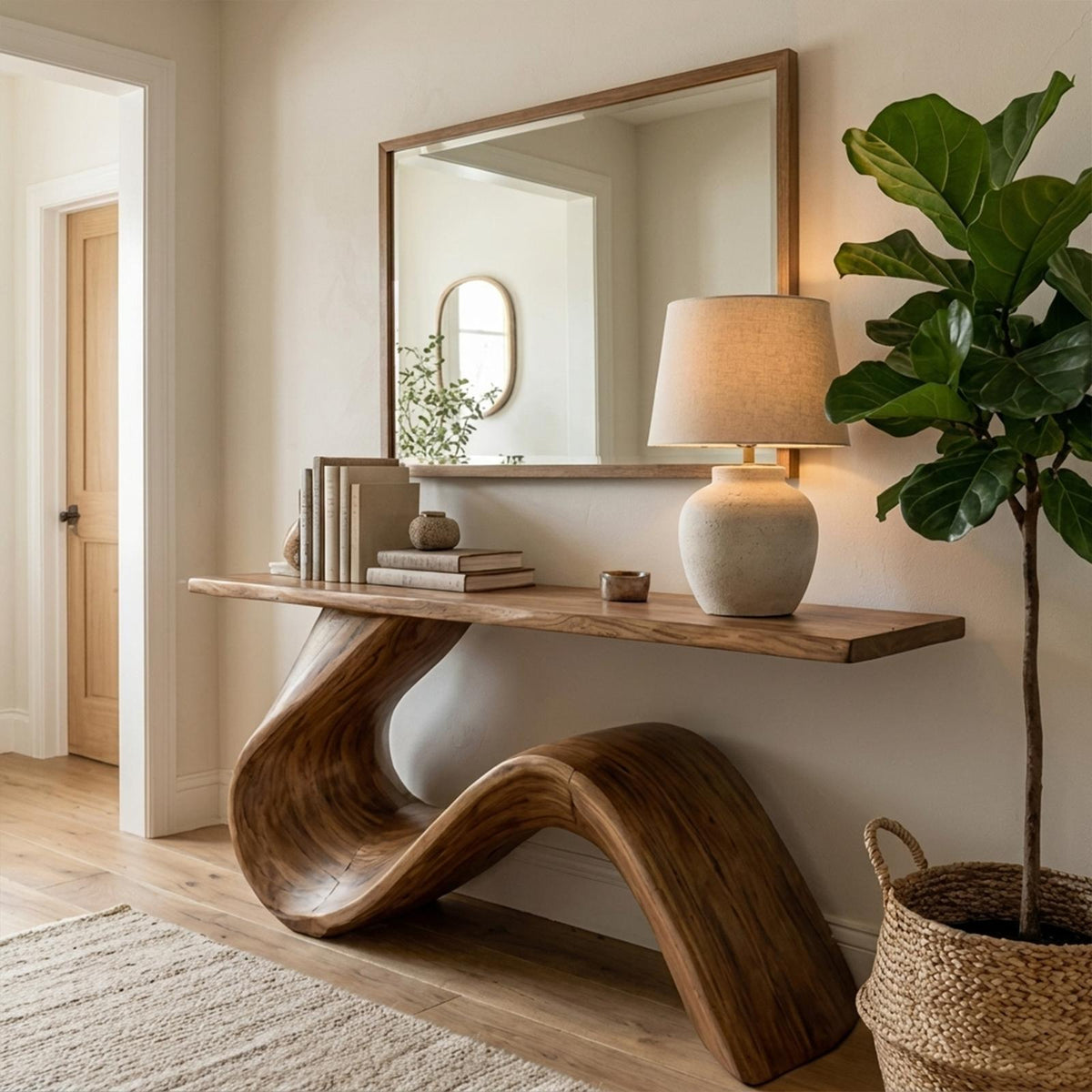 Elegant Flowing Wood Console Table Entryway Hallway Living Room
