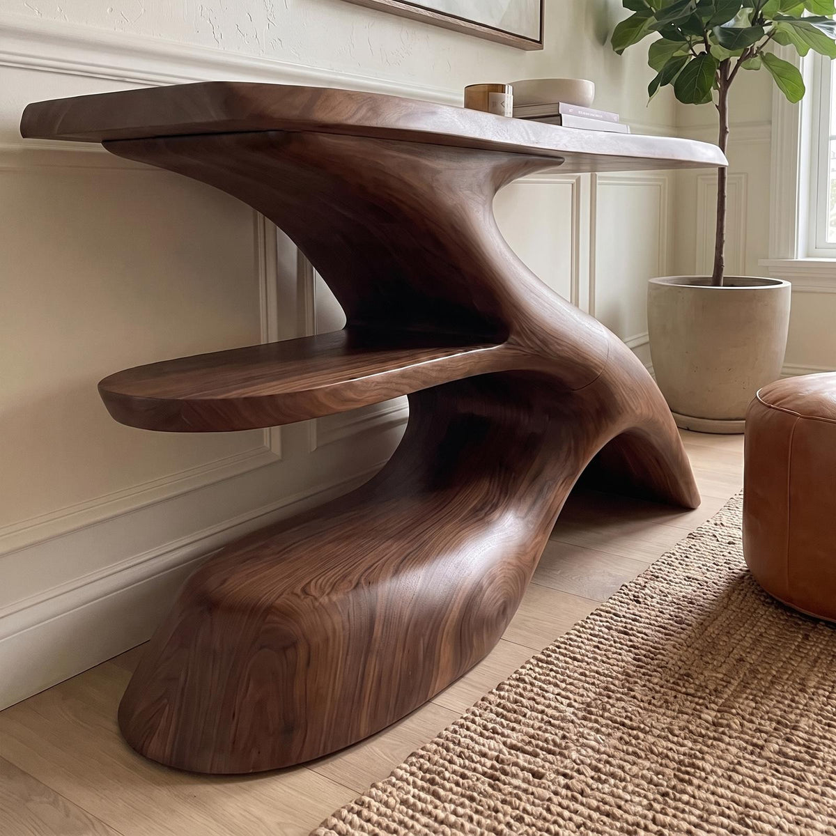 Rustic Console Table, Natural Solid Wood Entryway Sofa Table for Living Room & Hallway