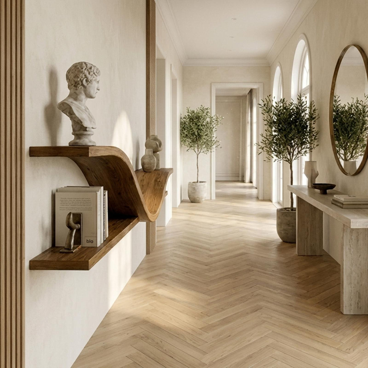 Organic Modern Curved Shelf Living Room Or Hallway