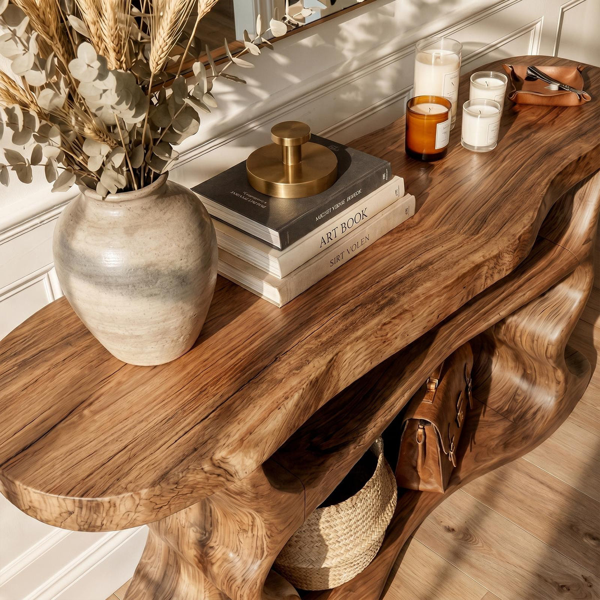 Scandinavian Console Table, Solid Wood Mid-Century Modern Sofa Table for Living Room & Entryway