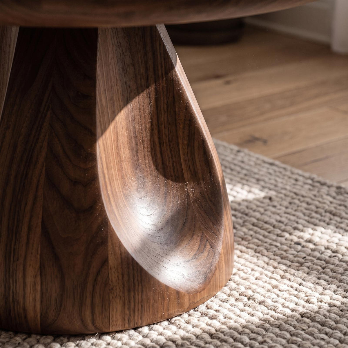 Contemporary Round Coffee Table, Solid Wood Minimalist Sculptural Accent Table for Living Room, Lounge, Family Room
