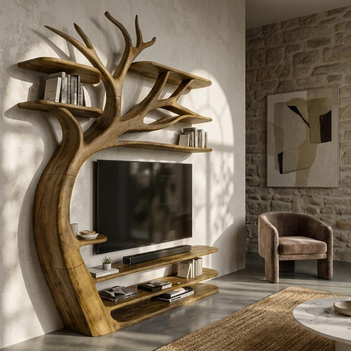 Rustic Artistic Tree TV Stand Bedroom Or Living Room Decor